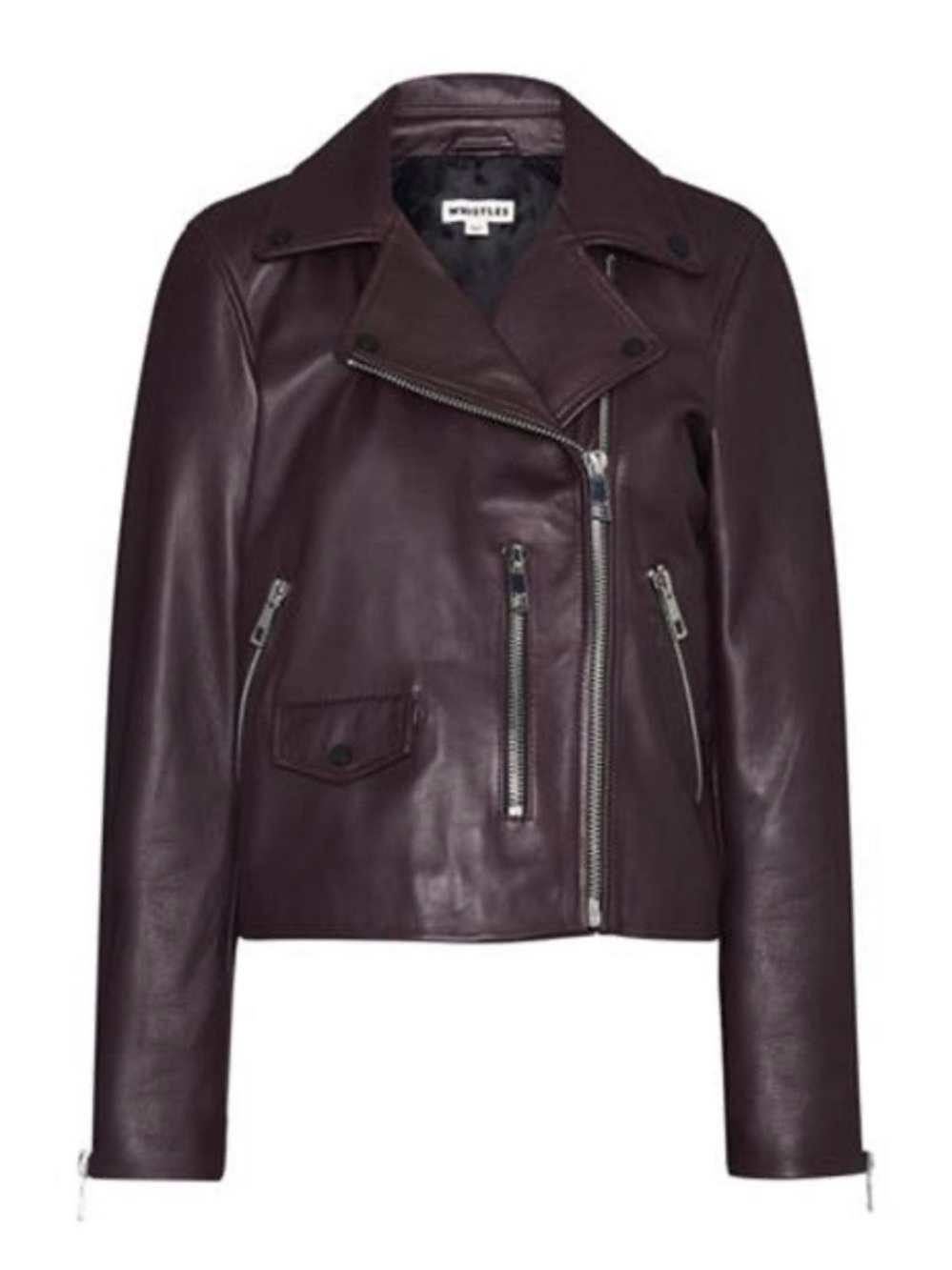Whistles Lambskin Leather Biker Jacket Sz:2/XS Merlot